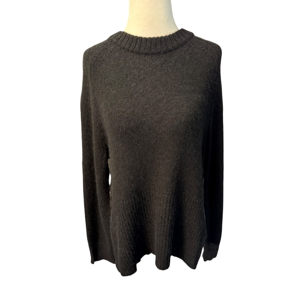 J.Crew Womens Black Alpaca Wool Blend Side Slit Crewneck Sweater CG797 XS NEW